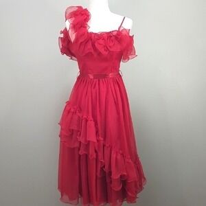 Vintage 50's Fancy Frocks By Phyliss Gerrans Party Dress Organza‎ XS Size 3 Red